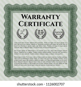 Green Retro Warranty Certificate template. Detailed. Easy to print. Nice design. 