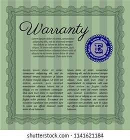 Green Retro Warranty Certificate template. Elegant design. Customizable, Easy to edit and change colors. With guilloche pattern and background. 