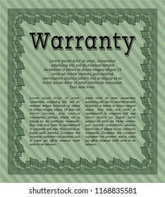 Green Retro Warranty Certificate template. With quality background. Cordial design. Detailed. 