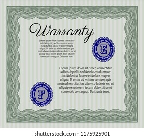 Green Retro Warranty Certificate template. With great quality guilloche pattern. Detailed. Sophisticated design. 