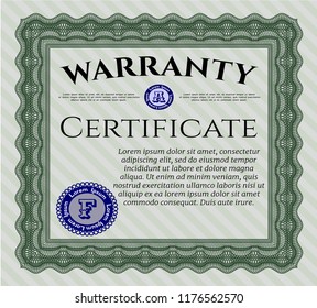 Green Retro Warranty Certificate template. With complex background. Sophisticated design. Customizable, Easy to edit and change colors. 