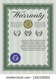 Green Retro Warranty Certificate template. Sophisticated design. Detailed. With quality background. 