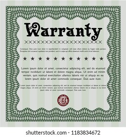 Green Retro Warranty Certificate template. Beauty design. With linear background. Detailed. 