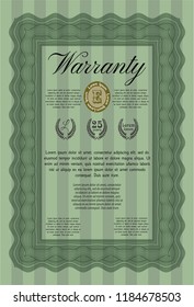 Green Retro Warranty Certificate template. Printer friendly. Artistry design. Vector illustration. 