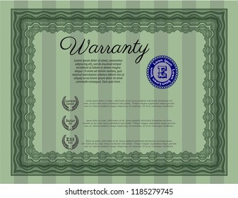 Green Retro Warranty Certificate template. With guilloche pattern. Customizable, Easy to edit and change colors. Retro design. 