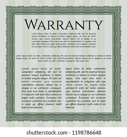 Green Retro Warranty Certificate template. Complex background. Vector illustration. Perfect design. 
