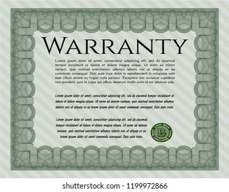 Green Retro Warranty Certificate template. With great quality guilloche pattern. Superior design. Vector illustration. 