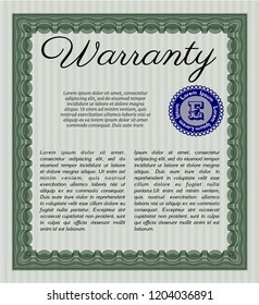 Green Retro Warranty Certificate template. Complex background. Vector illustration. Perfect design. 