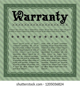 Green Retro Warranty Certificate template. With complex linear background. Detailed. Modern design. 