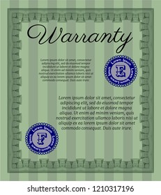 Green Retro Warranty Certificate template. Customizable, Easy to edit and change colors. Complex background. Sophisticated design. 