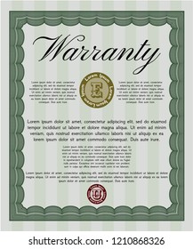 Green Retro Warranty Certificate template. Money Pattern design. Detailed. Complex background. 