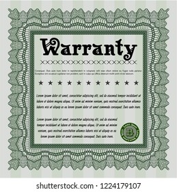 Green Retro Warranty Certificate template. Printer friendly. Money style design. Detailed. 