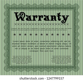 Green Retro Warranty Certificate template. Cordial design. Vector illustration. With linear background. 