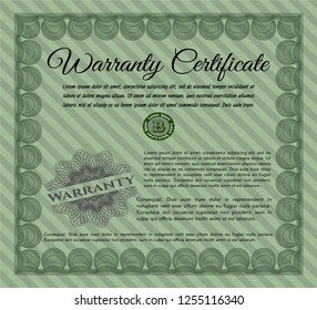 Green Retro Warranty Certificate template. Customizable, Easy to edit and change colors. With guilloche pattern and background. Elegant design. 