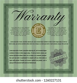 Green Retro Warranty Certificate template. Beauty design. With quality background. Vector illustration. 