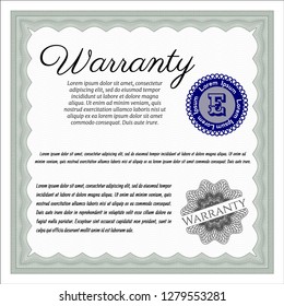Green Retro Warranty Certificate template. Sophisticated design. Vector illustration. With linear background. 