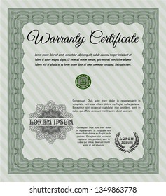 Green Retro Warranty Certificate template. With guilloche pattern and background. Cordial design. Customizable, Easy to edit and change colors. 