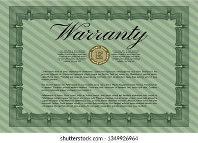 Green Retro Warranty Certificate template. With guilloche pattern. Perfect design. Customizable, Easy to edit and change colors. 