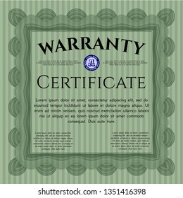 Green Retro Warranty Certificate template. Money Pattern design. Customizable, Easy to edit and change colors. With background. 