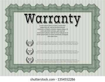 Green Retro Warranty Certificate template. Money Pattern. Printer friendly. Customizable, Easy to edit and change colors. 