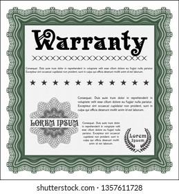 Green Retro Warranty Certificate template. Customizable, Easy to edit and change colors. With guilloche pattern and background. Lovely design. 