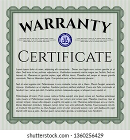 Green Retro Warranty Certificate template. Complex background. Detailed. Good design. 