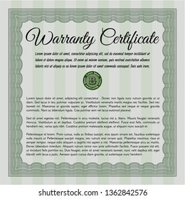 Green Retro Warranty Certificate template. With linear background. Cordial design. Customizable, Easy to edit and change colors. 