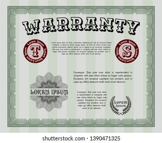 Green Retro Warranty Certificate template. With linear background. Perfect design. Detailed. 