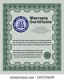 Green Retro Warranty Certificate template. Customizable, Easy to edit and change colors. With linear background. Money Pattern. 
