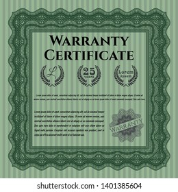 Green Retro Warranty Certificate template. Easy to print. Good design. Vector illustration. 