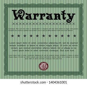 Green Retro Warranty Certificate template. Lovely design. With quality background. Vector illustration. 