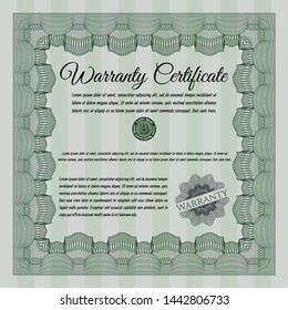 Green Retro Warranty Certificate template. Perfect design. Complex background. Vector illustration. 