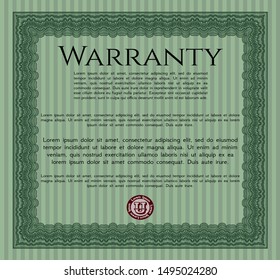 Green Retro Warranty Certificate template. Lovely design. Detailed. With guilloche pattern and background. 