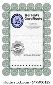 Green Retro Warranty Certificate template. Lovely design. With quality background. Detailed. 
