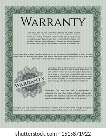 Green Retro Warranty Certificate template. Money style design. Printer friendly. Vector illustration. 