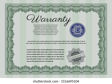Green Retro Warranty Certificate template. Detailed. With guilloche pattern. Perfect design. 