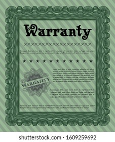 Green Retro Warranty Certificate template. With great quality guilloche pattern. Excellent design. Vector illustration. 