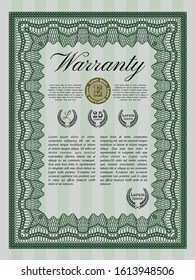 Green Retro Warranty Certificate template. Customizable, Easy to edit and change colors. With background. Money Pattern design. 