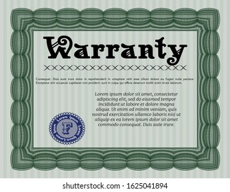 Green Retro Warranty Certificate template. Artistry design. Complex background. Vector illustration. 