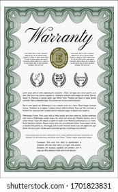 Green Retro Warranty Certificate template. With complex linear background. Modern design. Customizable, Easy to edit and change colors. 