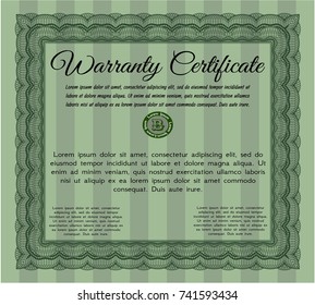 Green Retro Warranty Certificate template. Modern design. Complex background. Customizable, Easy to edit and change colors. 