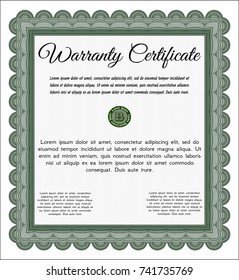 Green Retro Warranty Certificate template. Nice design. Detailed. With background. 
