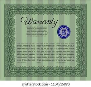 Green Retro Warranty template. With background. Beauty design. Detailed. 