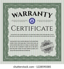 Green Retro Warranty template. With background. Sophisticated design. Detailed. 