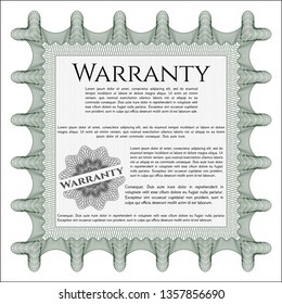 Green Retro Warranty template. With background. Detailed. Money Pattern. 