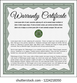 Green Retro Warranty template. Beauty design. Detailed. Complex background. 