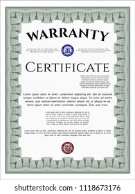 Green Retro Warranty template. With complex linear background. Good design. Detailed. 