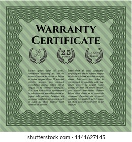 Green Retro Warranty template. With complex background. Detailed. Lovely design. 