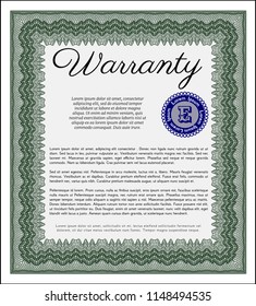 Green Retro Warranty template. With complex background. Customizable, Easy to edit and change colors. Artistry design. 