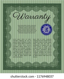 Green Retro Warranty template. With complex linear background. Detailed. Modern design. 